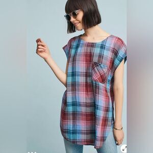 Anthropologie Akemi and Kin Cap-Sleeve Plaid Tunic